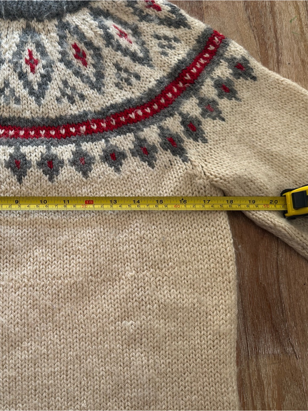 Handmade Wool Fair Isle Nordic Sweater – Cream, Grey & Red - Picture 9 of 13